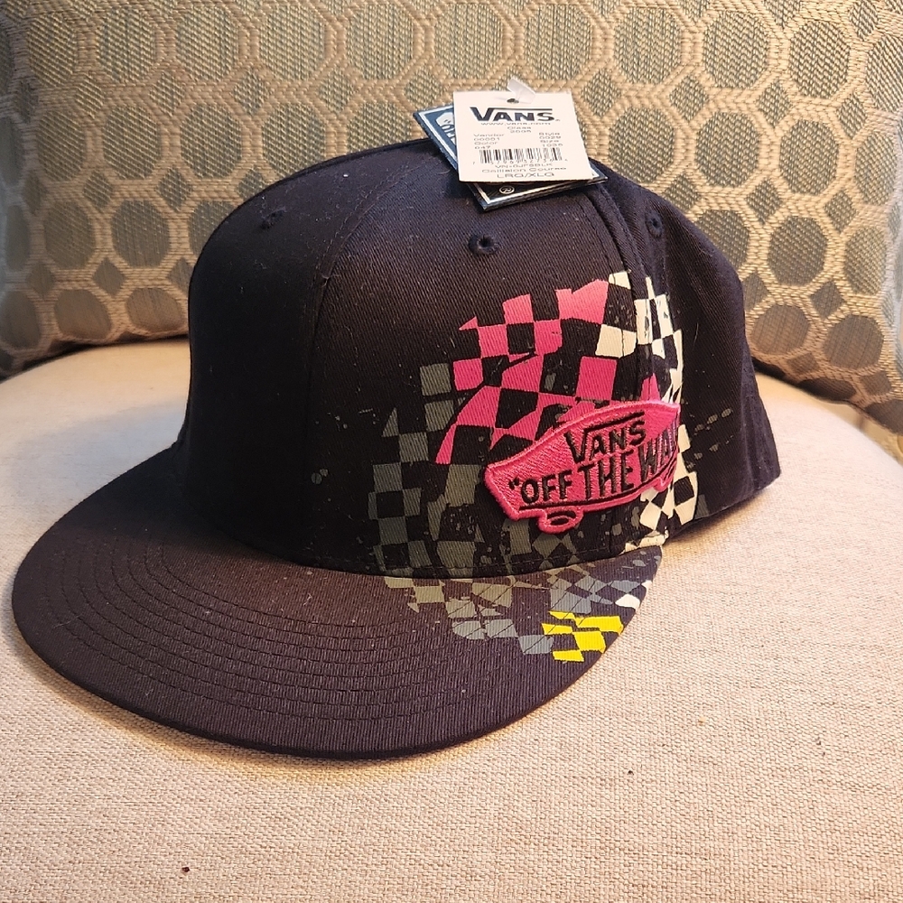 Vans Black Cap with Pink and Yellow Checkered Design